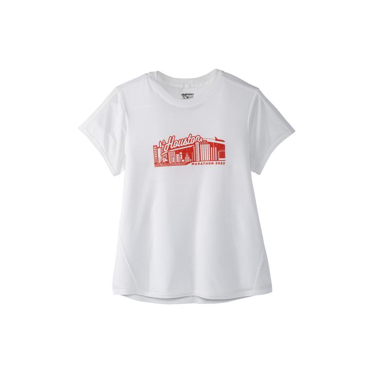 Brooks Houston22 Distance Graphic SS Women's Short Sleeve Running Shirt - White/26.2 Skyline (45781-